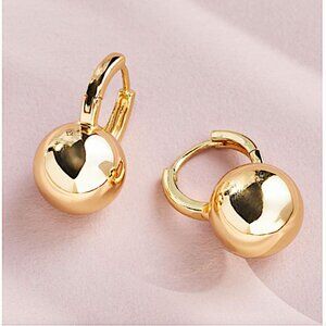 NEW~ Anthropologie Gold Ball Huggie Hoop Earrings